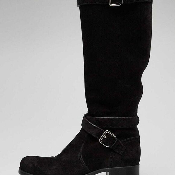 Prada Black Suede Tall Riding Boots 5.5/36 - Picture 4 of 5